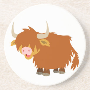 Cute Tecknad Highland Cow Underlägg Sandsten