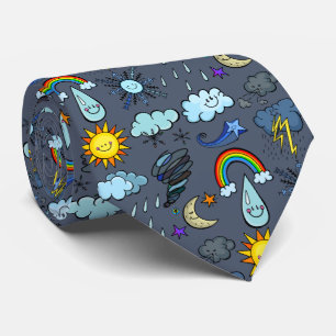 Cute Tecknad Himlar väder Doodles Klimatsjöar Slips
