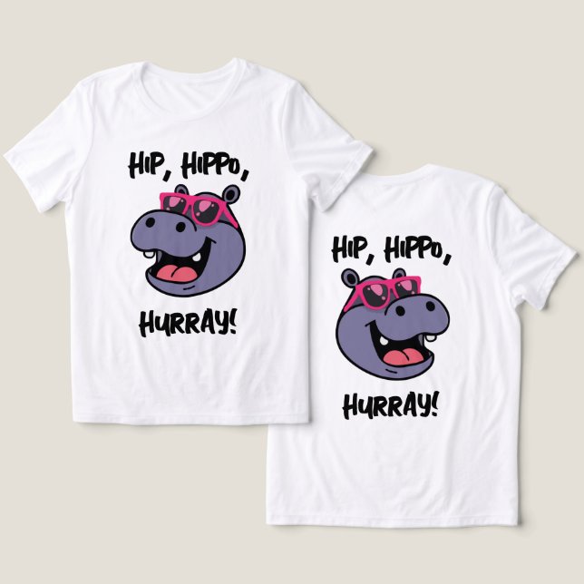 Cute Tecknad Hippo med solglasögon T Shirt (Design fram och bak)