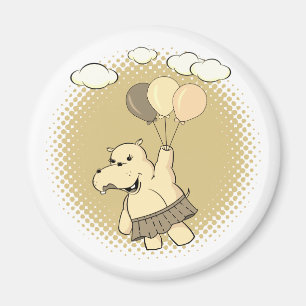 Cute Tecknad Hippo som flyger med ballonger Magnet