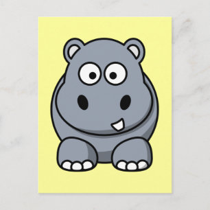 Cute Tecknad Hippo Vykort