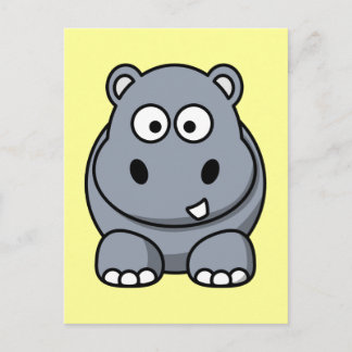 Cute Tecknad Hippo Vykort