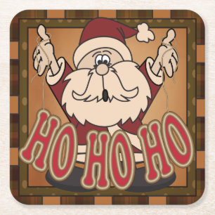 Cute Tecknad Ho Ho Ho Santa   Jul Underlägg Papper Kvadrat