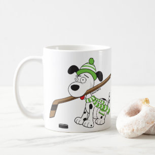 Cute Tecknad Hockey Hund Grönt Scarf och Hat Kaffemugg