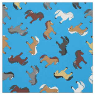 Cute Tecknad Horses Kids Blue Tyg