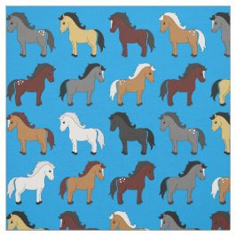 Cute Tecknad Horses Kids Blue Tyg