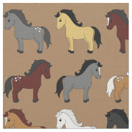 Cute Tecknad Horses Kids Light Brown Tyg