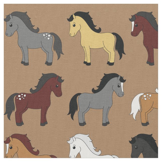 Cute Tecknad Horses Kids Light Brown Tyg (Närbild)