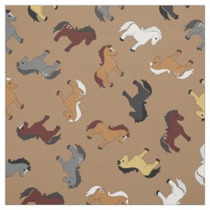 Cute Tecknad Horses Kids Light Brown Tyg