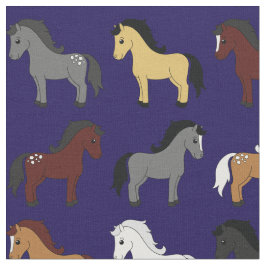 Cute Tecknad Horses Kids Mörk Navy Blue Tyg