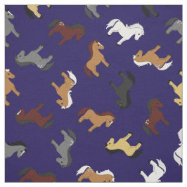 Cute Tecknad Horses Kids Mörk Navy Blue Tyg