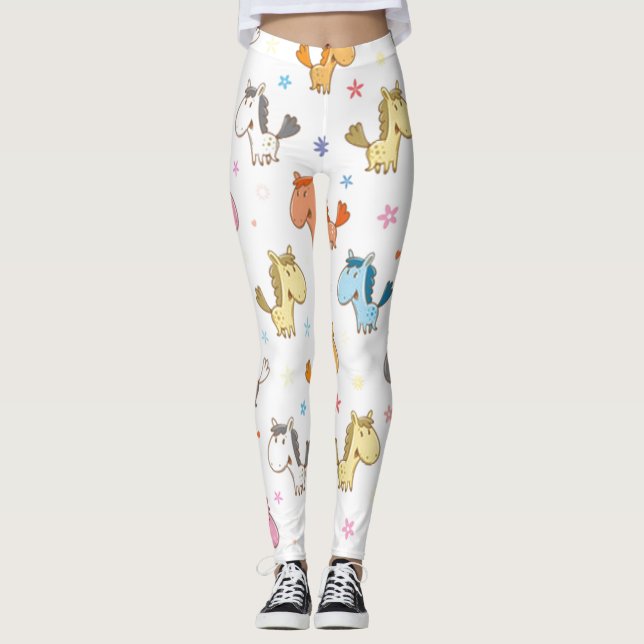 Cute Tecknad Horses Leggings (Framsida)