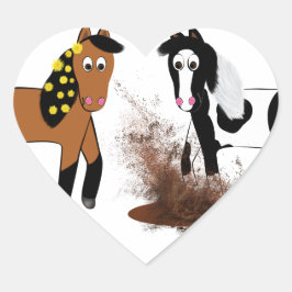 Cute Tecknad Horses leker i Big Bad Scary Lera P Hjärtformat Klistermärke