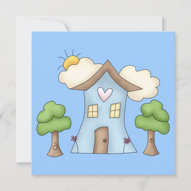 Cute Tecknad House Träd Scene (Framsida)