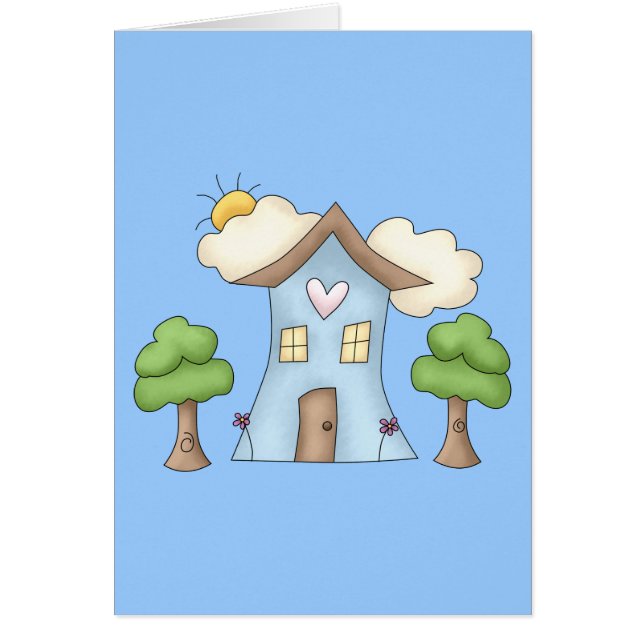 Cute Tecknad House Träd Scene Hälsningskort (Framsidan)
