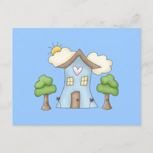 Cute Tecknad House Träd Scene Vykort