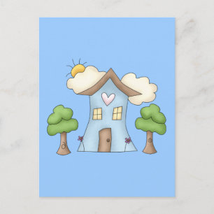 Cute Tecknad House Träd Scene Vykort