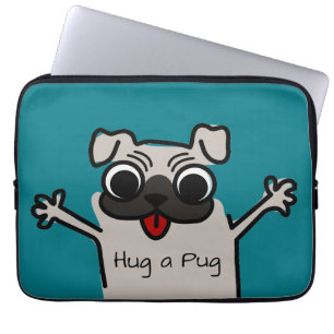 Cute Tecknad Hug a Pug Teal Laptop Fodral
