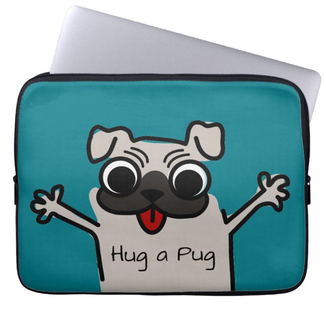 Cute Tecknad Hug a Pug Teal Laptop Fodral (Framsidan)