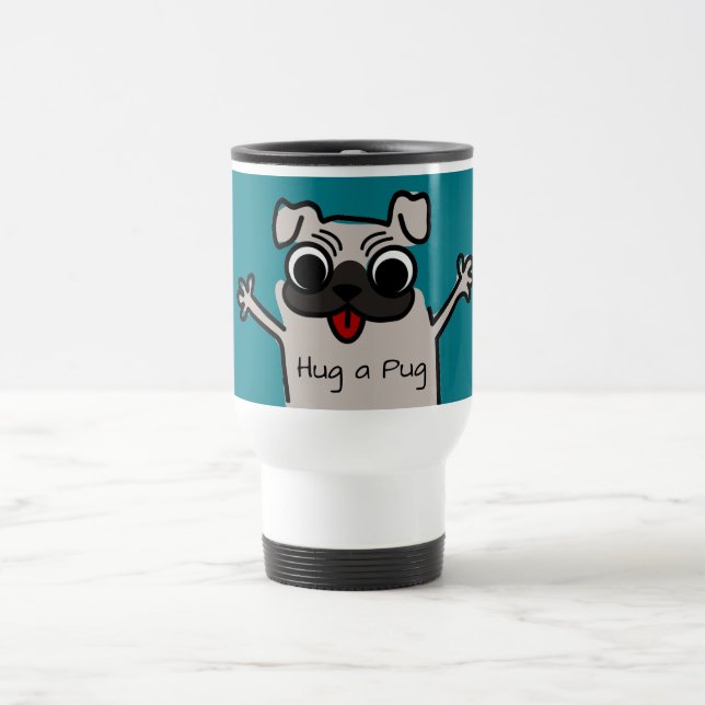 Cute Tecknad Hug a Pug Teal Resemugg (Center)