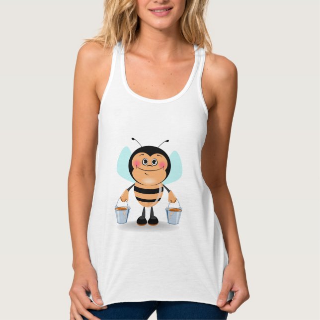 Cute Tecknad Humla bär honungsfickor Linne Med Racerback (Framsida)