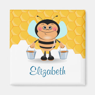 Cute Tecknad Humla bär honungsfickor Magnet