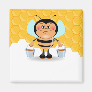 Cute Tecknad Humla bär honungsfickor Magnet