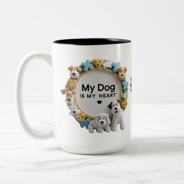 Cute Tecknad hund 2-Tone Mugg (15 oz) (Vänster)