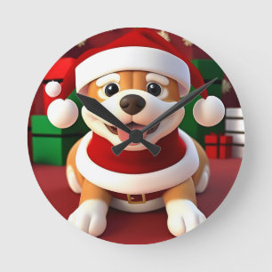 Cute Tecknad hund i Santa Outfit Rund Klocka