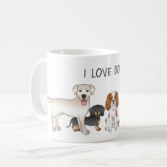 Cute Tecknad hund Illustration - I Kärlek Hundar Kaffemugg (Framsida vänster)