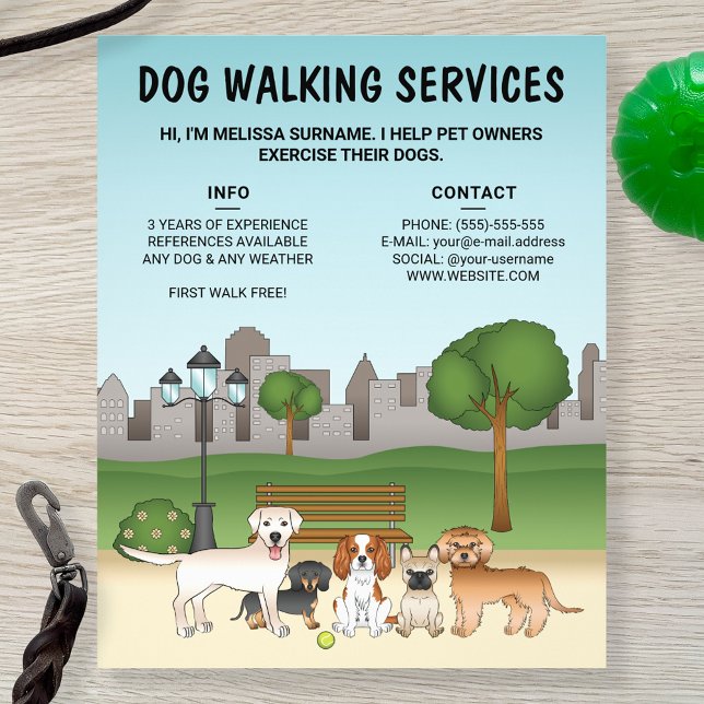 Cute Tecknad hund in A Park - Hund Walking Service Flygblad (Skapare uppladdad)