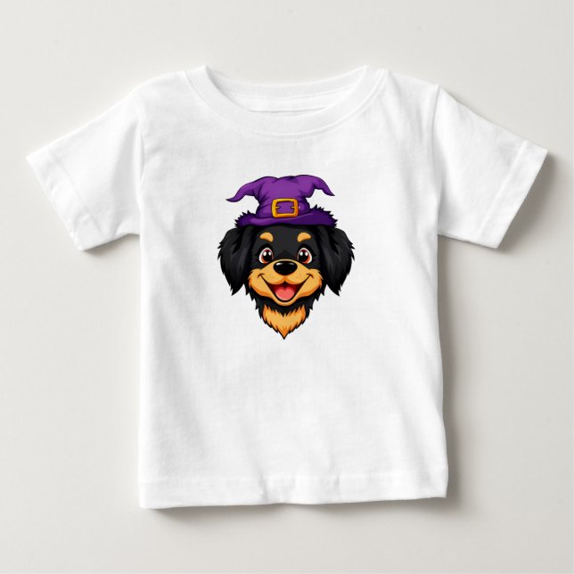 Cute Tecknad hund med Lila Witch Hat T Shirt (Framsida)