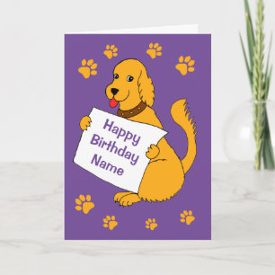 Cute Tecknad hund med Message Lila Birthday Kort