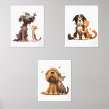 Cute Tecknad hund och Cat
