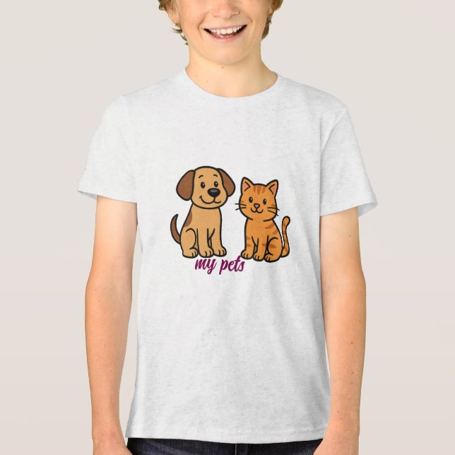 Cute Tecknad hund och Cat T Shirt (Framsida)