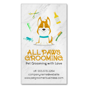 Cute Tecknad hund och Grooming Verktyg Magnetiska Visitkort