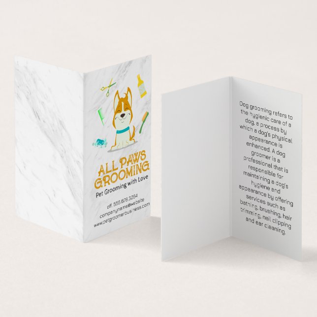 Cute Tecknad hund och Grooming Verktyg Visitkort (In- och utsida)