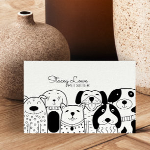 Cute Tecknad hund Pet Sitter   Dog Walker Visitkort