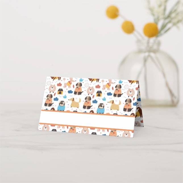 Cute Tecknad hund Theme Födelsedagsfest Placeringskort (Framsida)