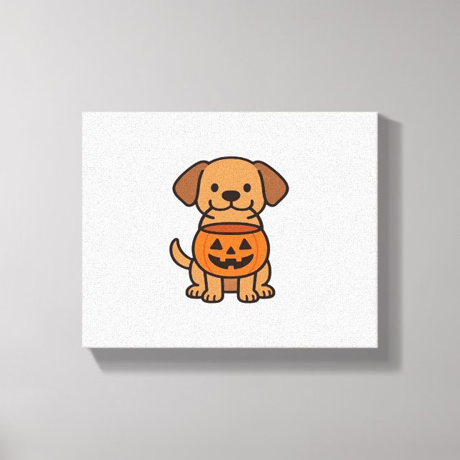 Cute Tecknad hund Trick eller Treating Classic T-S Canvastryck (Framsida)