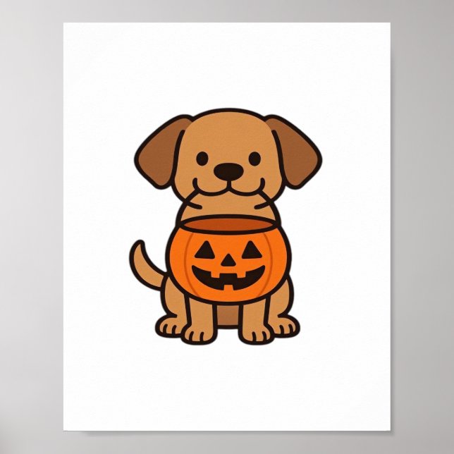 Cute Tecknad hund Trick eller Treating Classic T-S Poster (Framsidan)