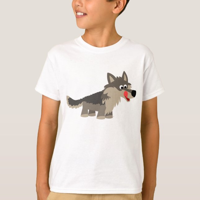 Cute Tecknad Hungrig Varg Barn T-Shirt (Framsida)