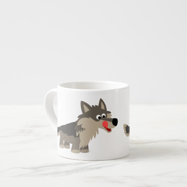 Cute Tecknad Hungrig Varg Espresso Mugg Espressomugg (Framsida vänster)