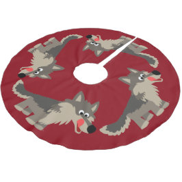 Cute Tecknad Hungrig Varg Träd Skirt Julgransmatta Borstad Polyester