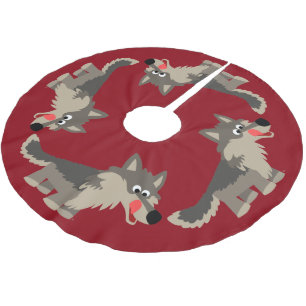 Cute Tecknad Hungrig Varg Träd Skirt Julgransmatta Borstad Polyester