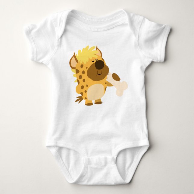Cute Tecknad Hyena Crushing a Bone Baby T-Shirt (Framsida)