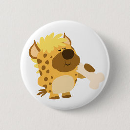 Cute Tecknad Hyena Crushing a Bone Button Badge Knapp