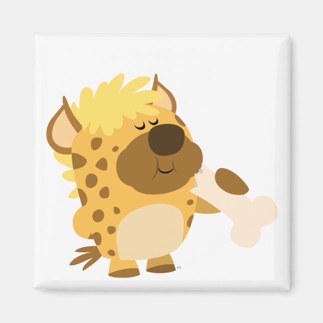 Cute Tecknad Hyena Crushing a Bone Magnet (Framsidan)