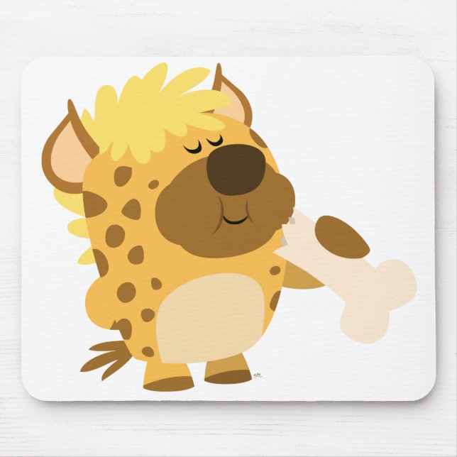 Cute Tecknad Hyena Crushing a Bone Mousepad Musmatta (Framsidan)