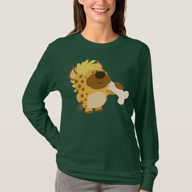Cute Tecknad Hyena Kroshing a Bone Women T-Shirt (Framsida)